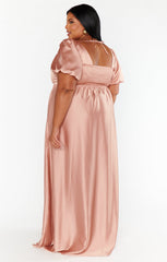 Nora Maxi Dress ~ Rose Gold Luxe Satin
