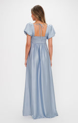 Nora Maxi Dress ~ Steel Blue Luxe Satin