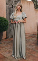 Nora Maxi Dress ~ Moss Green Luxe Satin