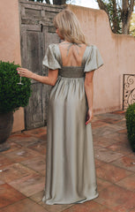Nora Maxi Dress ~ Moss Green Luxe Satin