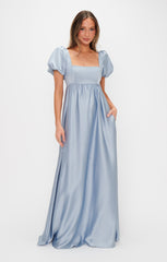 Nora Maxi Dress ~ Steel Blue Luxe Satin
